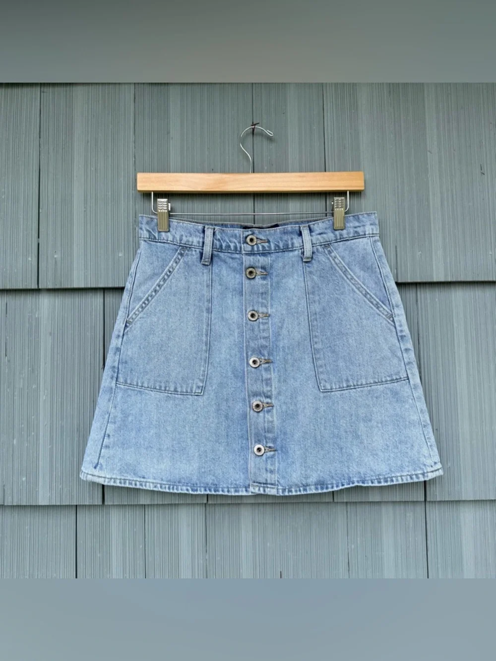 lucky brand denim utility skirt with pockets, women's size 8/29, button down - Picture 3 of 16